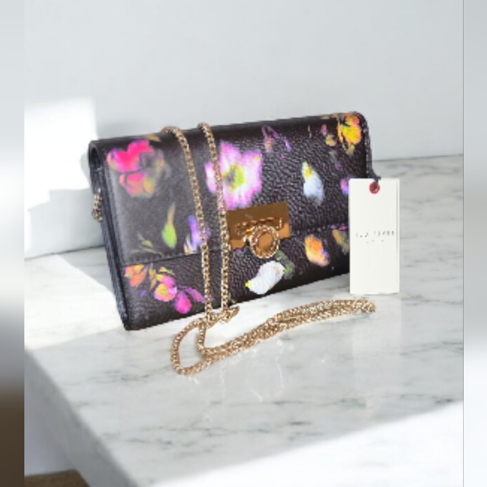 Ted Baker Black Floral Chain Shoulder Clutch - Picture 2 of 10